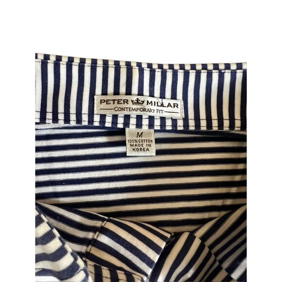 Peter Millar Men's Navy Blue & White Striped Polo Shirt - Picture 3 of 5